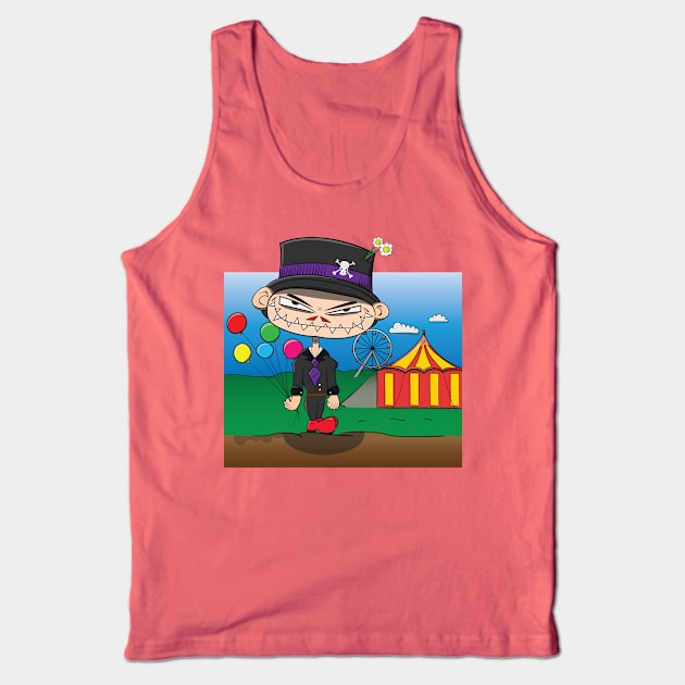 Scary Circus Clown with Balloons Cartoon Tank Top by Dad n Son Designs